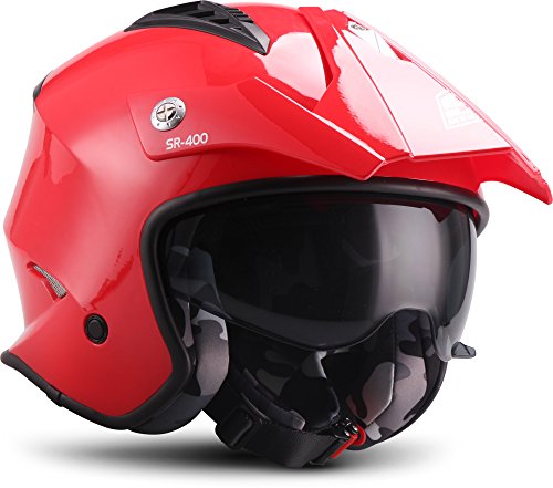 SOXON® SR-400 Mono „Red“ · Jet-Helm · Motorrad-Helm Roller-Helm Scooter-Helm Moped Mofa-Helm Chopper Retro Vespa Vintage Pilot · ECE 22.05 Sonnenvisier Schnellverschluss Tasche S (55-56cm)