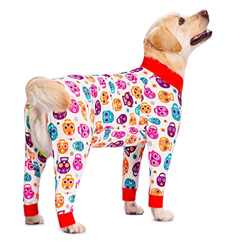 Weihnachten Hund Shirt, Großer Hund Pyjama Baumwolle 4 Beine Jumpsuit Pjs Outfit Kostüm für mittelgroße große Hunde (34#, weiß)