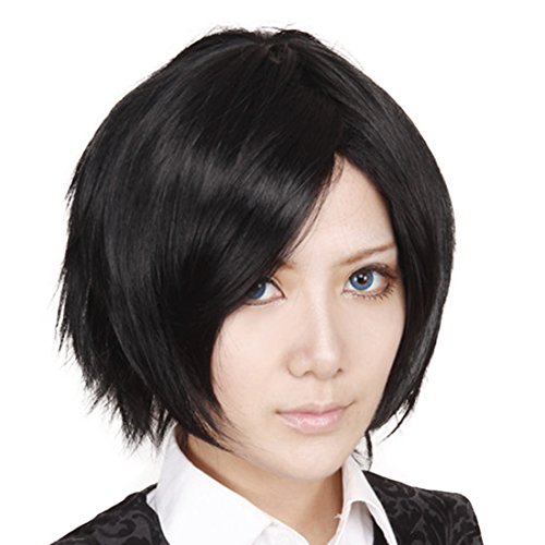 HOOLAZA Schwarze Kurze Gerade Lockige Haarschwanz Cosplay Perücke der Prinz von Tennis Ryoma Echizen Gintama Shimura Shinpachi Orihara Izaya Cosplay Perücke(EINWEG)