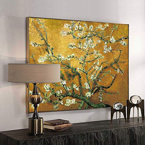 Zhaoyang Art Vincent Van Gogh Blühender Mandelbaum, Goldrahmen, Drucke, impressionistische Gemälde, Wand-Leinwand-Kunstbild für Wohnzimmer, 35 x 40 cm/14 x 16 Zoll, mit goldenem Rahmen