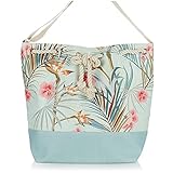 com-four® Große Strandtasche - Moderne Pooltasche für Strandutensilien - Damen-Shopper zum Einkaufen - Umhängetasche für Strand, Pool, Urlaub (Mint - floral)