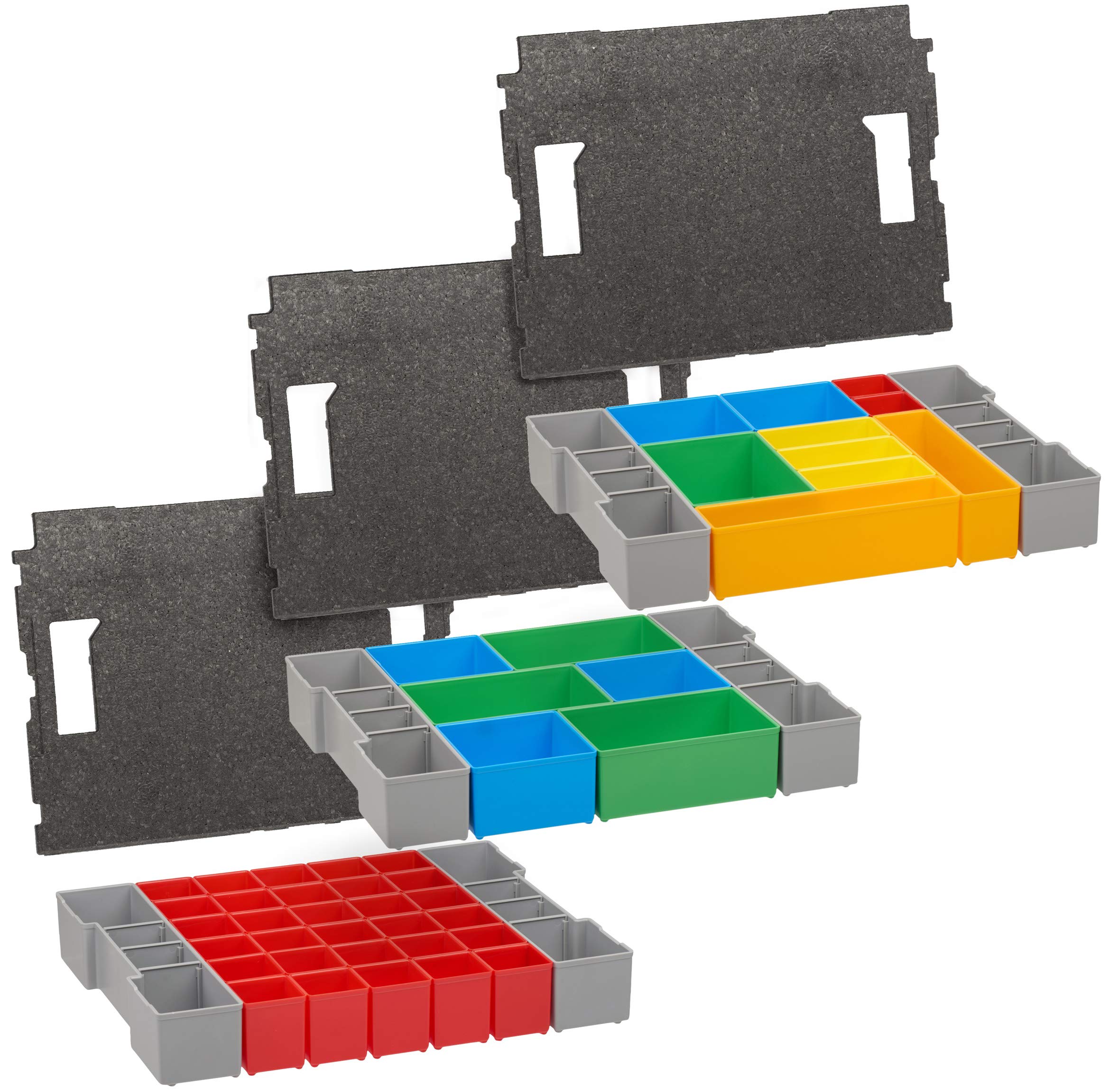 Bosch Sortimo L-box Einlagen | 3er Set Werkzeugkoffer Einlagen für LBoxx altes Modell inkl. Einsatz A3, CD3 und H3 mit Deckelpolster | Sortierkasten für Werkzeugkoffer | nur für alte L-BOXX