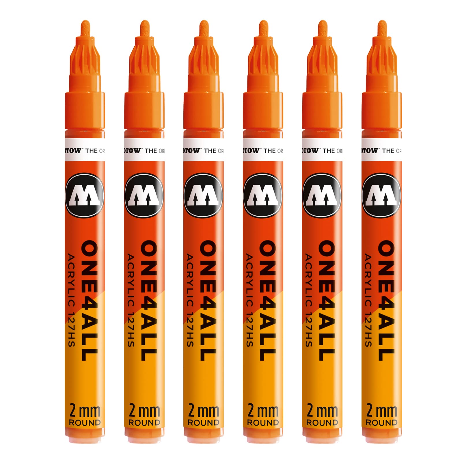 Molotow One4All 127HS Acryl Marker (2,0 mm Strichstärke, hochdeckend und permanent, UV-beständig, für fast alle Untergründe) 6 Stück Farbe 085 dare orange