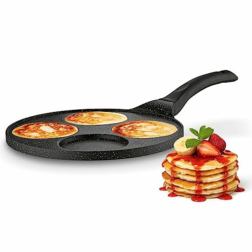 Tadar Crepe Pfanne Induktion - 26cm Pancakepfanne Pfanne für Pfannkuchen und Pancakes mit Antihaftbeschichtung (4 Plätze für Pfannkuchen)
