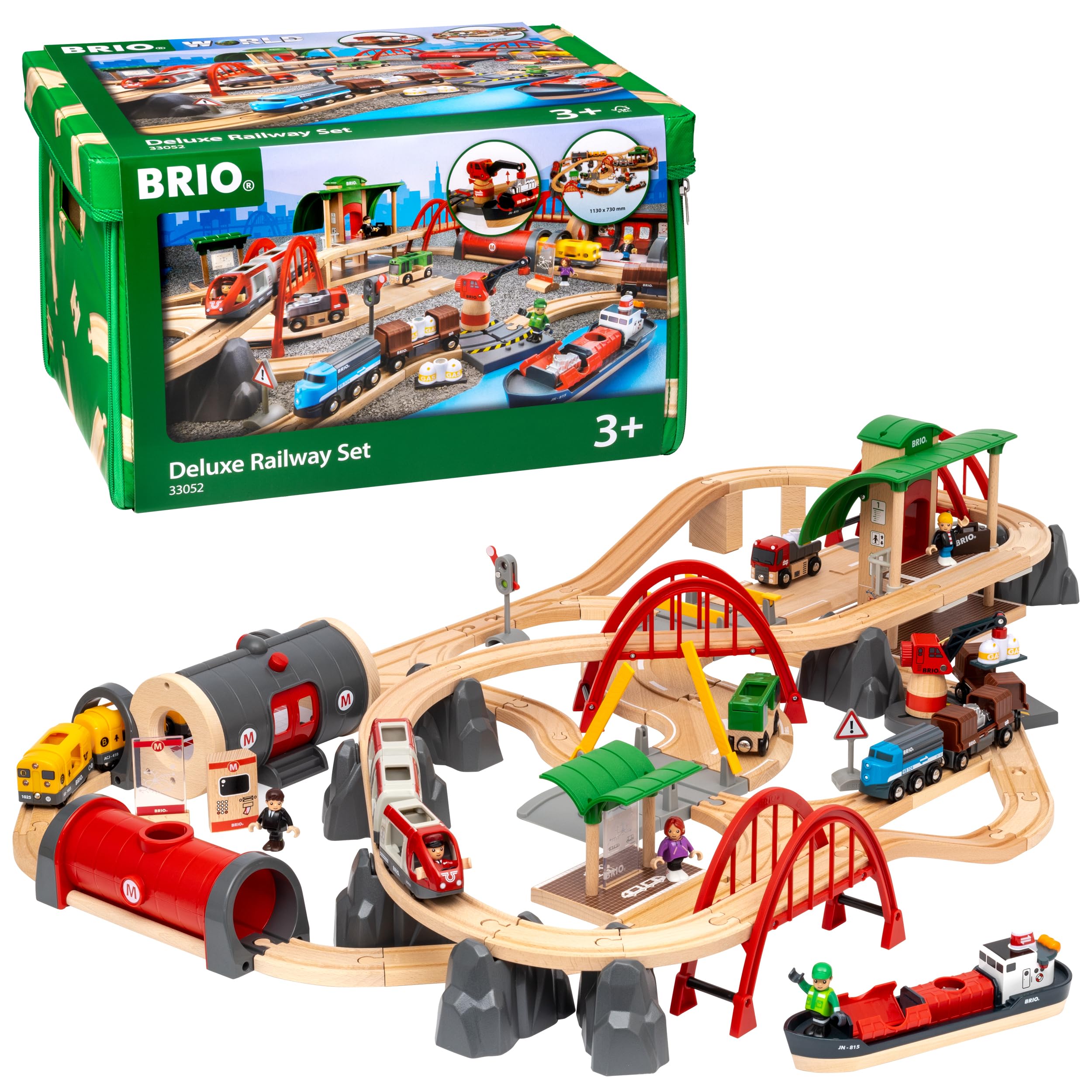 BRIO World 33052 Straßen & Schienen Bahn Set Deluxe – Straßen & Schienen für die BRIO Eisenbahn – Kleinkindspielzeug empfohlen für Kinder ab 3 Jahren