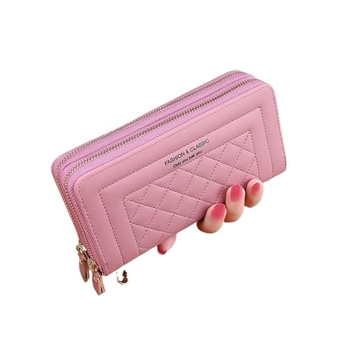BADALO Lange Frauen Brieftasche Weibliche Geldbörsen Quaste Geldbörse Kartenhalter Brieftaschen Doppel-reißverschluss Pu Leder Kupplung Luxus Geld Telefon Tasche (Color : Pink)