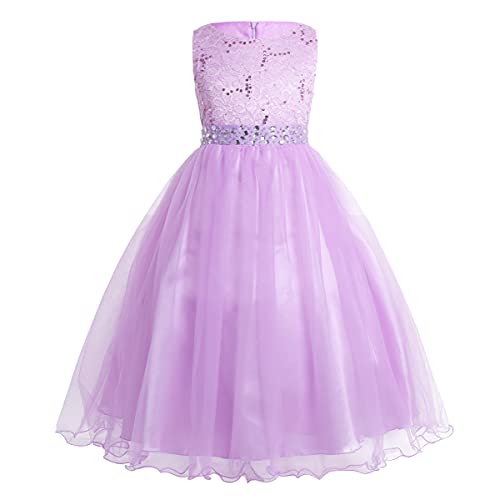 iEFiEL Mädchen Kleid festlich Lange Blumenmädchenkleider für Hochzeits Festkleid Kinder Brautjungfern Kleid 92 104 116 128 140 152 164 Lavender 116