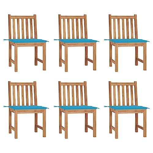 Gartenstühle 6 Stk. mit Kissen,Outdoor Stühle,Bistro-Stuhl,Esszimmerstühle,Kaffee-Stuhl,Hochlehnige Stühle,Konversationsstuhl,Komfort-Stuhl,Freizeitstuhl,für Garten,Balkon,Pool, Massivholz Teak