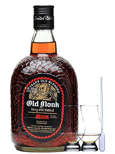 Old Monk 7 Jahre Indien 0,7 Liter + 2 Glencairn Gläser und Einwegpipette