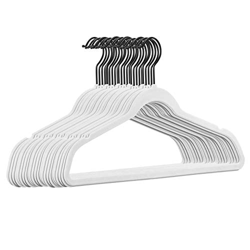 25 Stück hochwertige Samt Kleiderbügel in der Farbe Weiß mit schwarzem Haken/Anti-Rutsch/von StickandShine