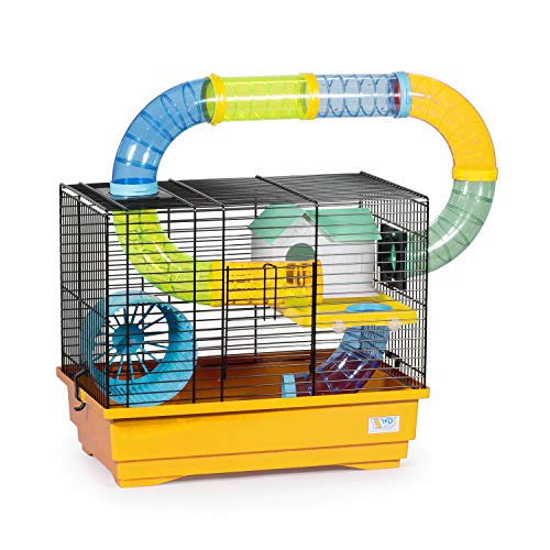 decorwelt Hamsterkäfige Gelb Außenmaße 54x25,5x47 Nagerkäfig Hamster Plastik Kleintier Käfig mit Zubehör