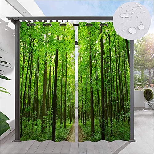 RDJSHOP Outdoor Vorhang mit Ösen, Wetterfest Bedruckte Outdoor Vorhänge 2er Set, Waldlandschaft Muster, Blackout Vorhänge für Terrasse Garten, Uvschutz Sonnenschutz Gardine,#B-132x240cm(BxH)