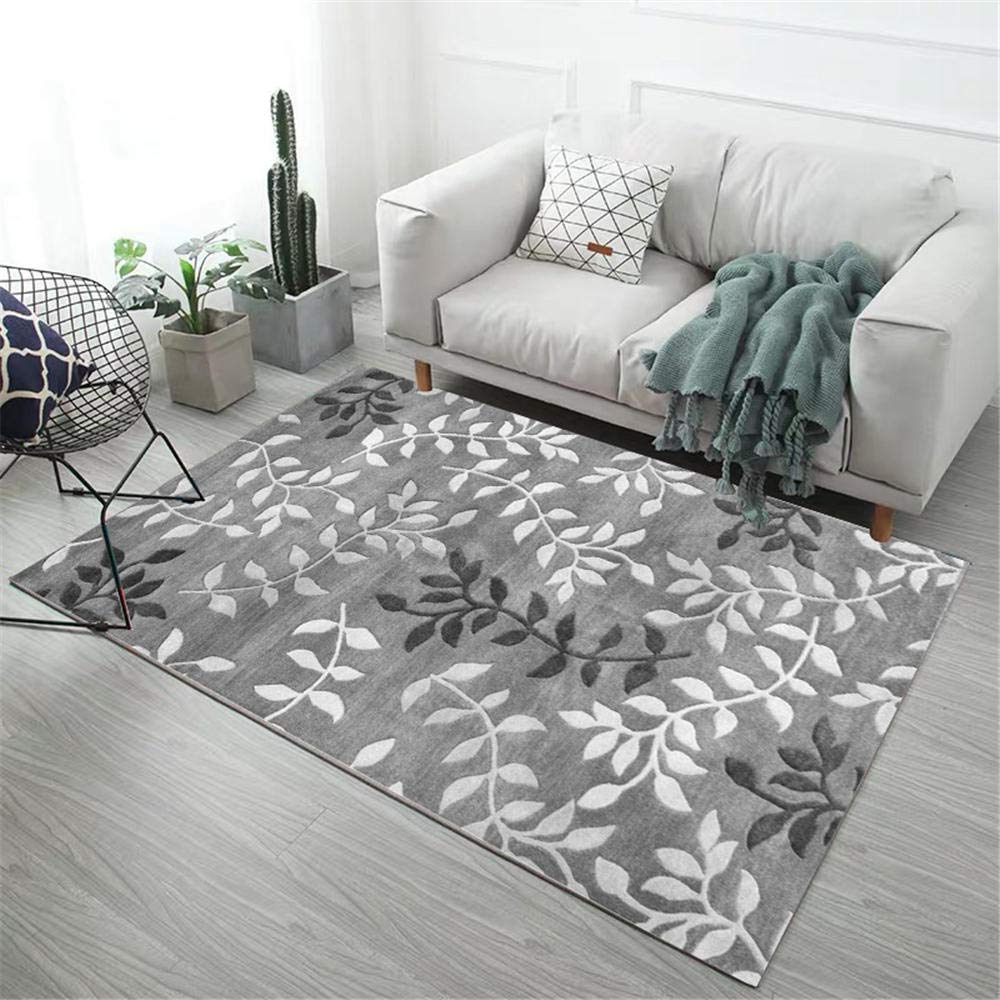 ZHAOPAI Moquette/Moquette pas Cher Tapis Anti-acarien à Motif de feuilles grises Tapis de Luxe Moderne Pour bébé-gris_80x120cm