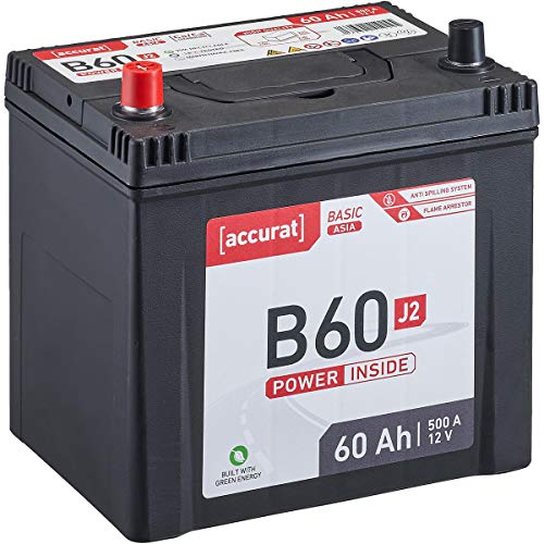 Accurat 12V 60Ah Asia Auto-Batterie Starter wartungsfreier Blei-Säure-Akku Basic-Serie B60 J2 (Pluspol links)