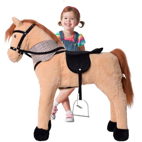TE-Trend Pferd, 70 cm – Das perfekte Reitpferd für Kinder mit Sattel, Zaumzeug und Steigbügeln. EIN traumhaftes Geschenk für Pferdefreunde! Das ideale Spielzeug für glückliche Mädchen, beige