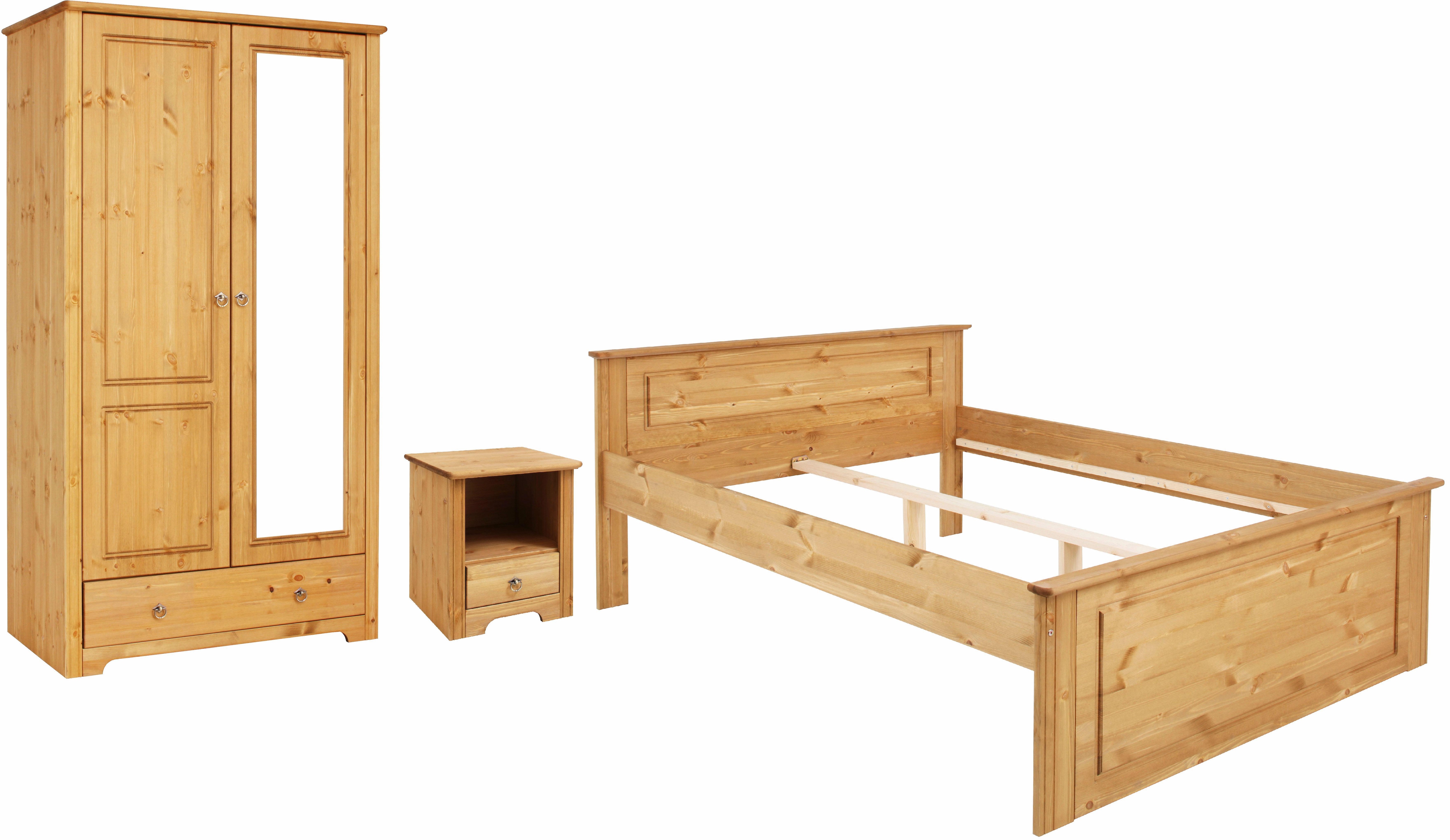 Home affaire Schlafzimmer-Set "Hugo", (Set, 3 St.), Bett 140x200cm, 2-trg Kleiderschrank und 1 Nachttisch