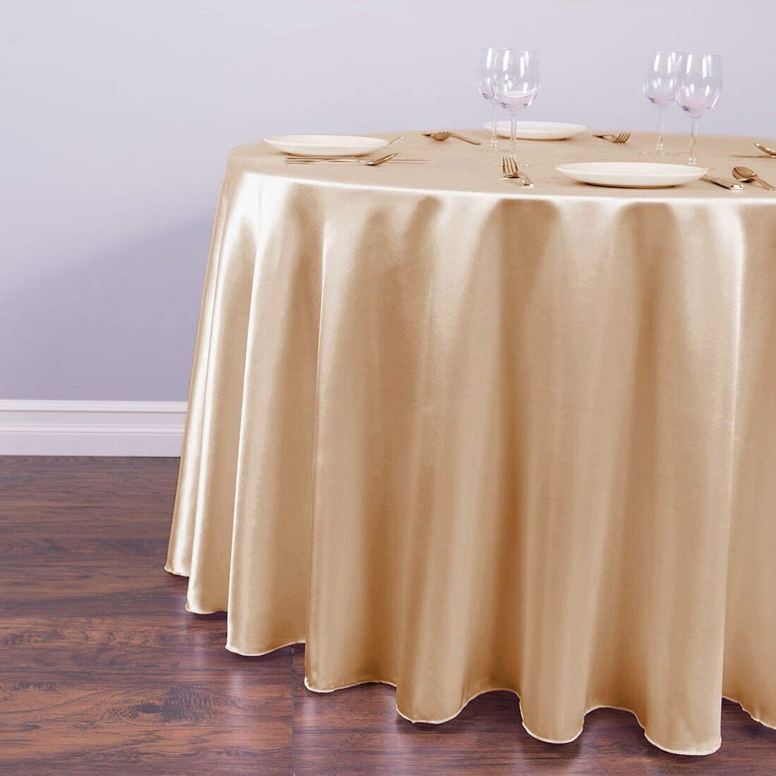 Runde Tischdecke Satin Tischdecke Multi-Size-Tischdecken Royal Blue Table Cover Table Overlay für Party Bankett 180CM-70.86inch Champagner