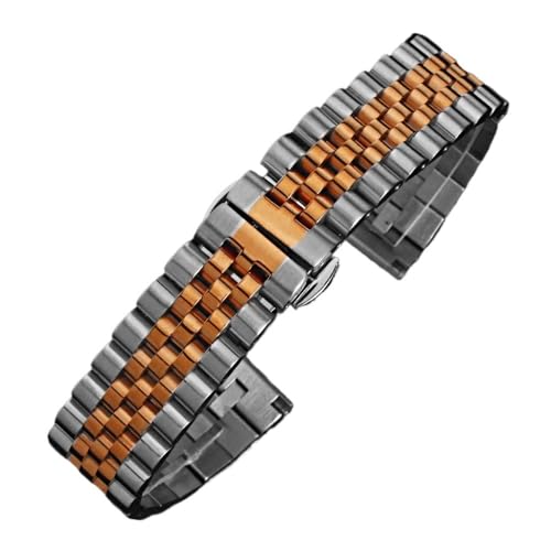 BOLEXA Metalluhrenarmbänder Armband 14-24 mm Uhrenarmband Silber Edelstahl Luxus 22 mm Uhrenarmband (Color : Rose gold and silver, Size : 22mm)