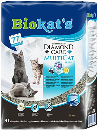 Biokat's Diamond Care MultiCat Fresh mit Duft - Feine Katzenstreu mit Aktivkohle speziell für Mehrkatzen-Haushalte - 1 Sack
