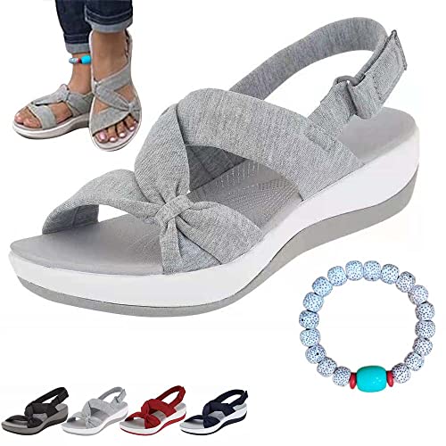Women's Dr.Care Orthopedic Arch Support Reduces Pain Comfy Sandal, Orthopedic Sandals for Women Arch Support, Comfortable Good Arch Support Strappy Walking Sandals (Gray,38)