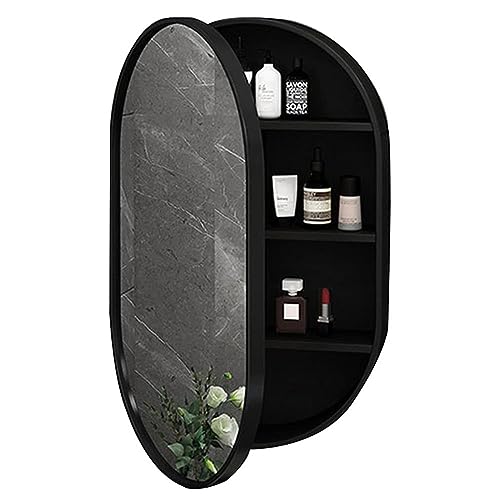JBKNAN Badezimmer-Spiegelschrank, ovaler Wandschrank, Badezimmerschrank, ovaler Spiegelschrank, 80 H x 50 W, moderner Schrankschrankspiegel (Farbe: Schwarz)