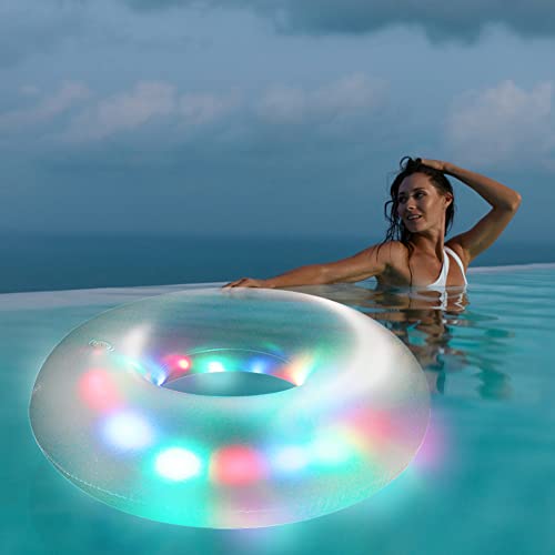 LYEAA Beleuchtete mehrfarbige aufblasbare schwimmende Reihe, Wasserhängematte mit LED-Blinklicht, Schwimmbadring, Sommer, Strand, Party, Spielzeug