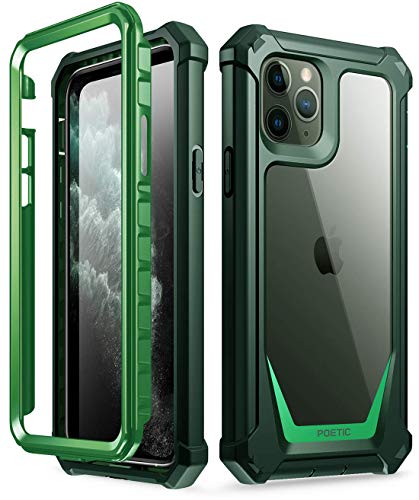 Poetic Schutzhülle für iPhone 11 Pro (2019) 14,7 cm (5,8 Zoll), robust, transparent, Hybrid, stoßfest, integrierter Displayschutz, Guardian-Serie, Olivgrün/transparent