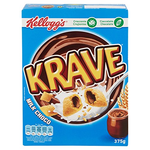 6x Kellogg's Krave Milk Choco Flavour Cerealien Weizen-, Hafer- und Reisbündel mit Milchschokoladenfüllung 410g