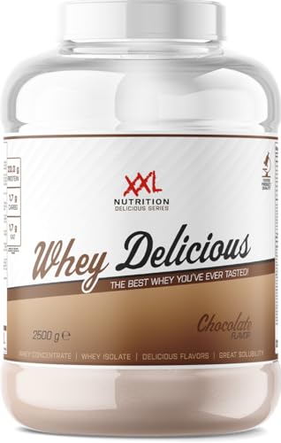 XXL Nutrition - Whey Delicious Protein Pulver - Leckerste Shake - Eiweiss Pulver, Whey Protein Isolat & Konzentrat - Hohe Qualität - 78,5% Proteingehalt - Schokolade - 2500 Gramm