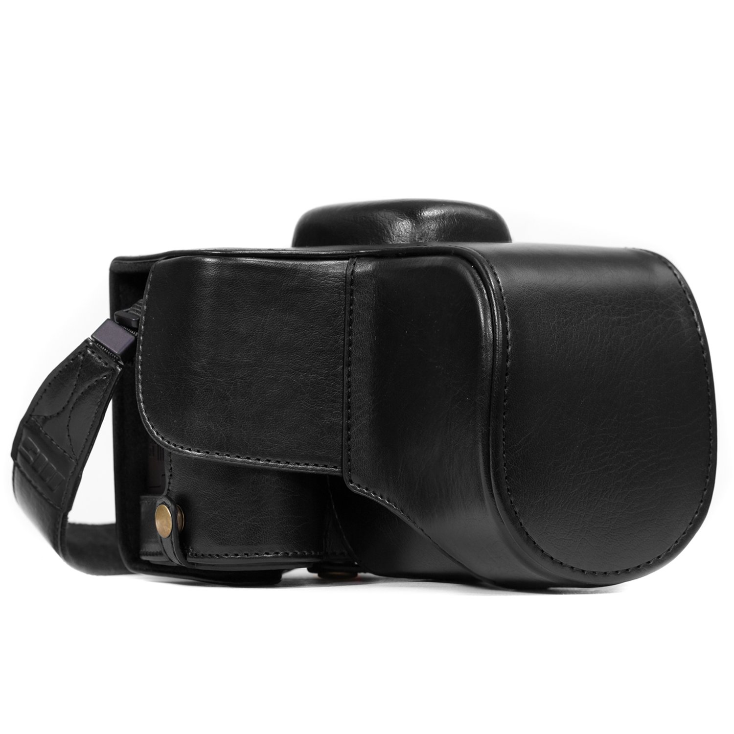 MegaGear Nikon D3400 (18-55) Ever Ready Leder Kamera-Case mit Trageriemen und Batteriezugang schwarz MG856