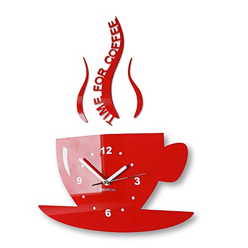 TASSE Time for coffee (Zeit für Kaffee) Moderne Küche Wanduhr rot, 3d römisch, wanduhr deko