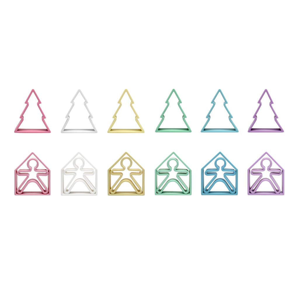 DËNA - Kit von Silikonspielzeug (6 Puppen + 6 Häuser + 6 Bäume) Pastellfarben - D-01023