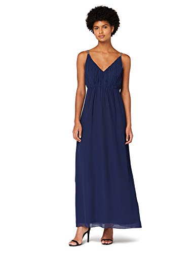 Amazon-Marke: TRUTH & FABLE Damen Maxi-Boho-Kleid aus Chiffon, Blau (Navy), 34, Label:XS