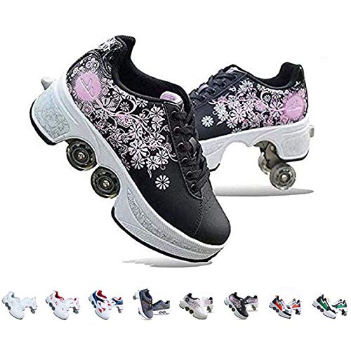 NNZZY Fbewan Deformation Rollschuhe Kinder Quad Skateboard Schuhe iemenscheibe Skate Zweireihige Roller Skates Können Geschenk Für Kinder (F, 37)