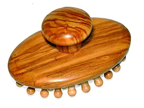 Massagebürste Oliveholz mit abgerundeten Noppen aus Holz im Kautschukkissen und praktischem Haltegriff 12 x 8 cm