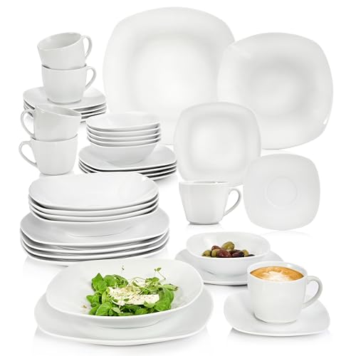 SÄNGER | Geschirrservice Bilgola in Weiß, 36-teiliges Geschirrset für 6 Personen, Teller-Set aus Porzellan, Komplettservice