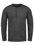 Solid Timur Herren Longsleeve Langarmshirt Shirt Mit Grandad-Ausschnitt Und Brusttasche Aus 100% Baumwolle, Größe:L, Farbe:Black (9000)