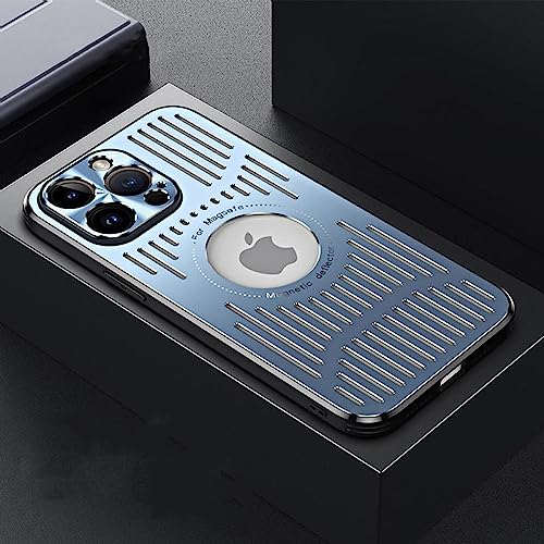 LIFEKA Magnetische Metall-Telefonhülle für iPhone 12 13 14 Pro Max Plus für iPhone 13 14 Promax Aluminium-Wärmeableitungs-Telefonabdeckung, blau, für iPhone 13 ProMax