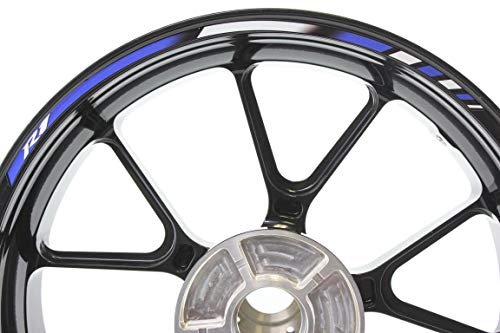 IMPRESSIATA 17" Radlauf/Felgenstreifen Aufkleber Abziehbilder Bänder Vorgeschnittene Wasser/UV-Beständige Felgenstreifen Reflektierende Motorradgrafik Kompatibel mit Yamaha R1 - Blau