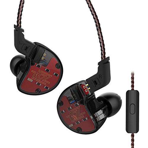 KZ ZS10 In-Ear-Kopfhörer, Hybrid-Hybrid-Kopfhörer, 4 symmetrische Armaturen und 1 dynamischer Treiber-Kopfhörer mit abnehmbarem 2-poligem Kabel für MP3-Player, Android-Smart-Geräte (schwarz mit