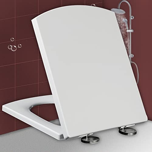 Quadratischer WC-Sitz mit Soft-Close-Schnellverschluss, antibakteriell, mit rutschfestem Klositz, leicht zu reinigen, stabil, Edelstahlscharniere mit doppelter Befestigung, Weiß-44~50 * 37 c