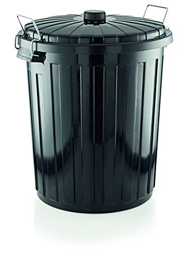 Abfallbehälter aus Polypropylen in schwarz - mit Deckel und 2 Verschlussklammern, XTRA PREISWERT / A1 - Inhalt: 55 Liter, Höhe: 55 cm, Ø 46 cm / A2 - Inhalt: 73 Liter, Höhe: 60 cm, Ø 50 cm (Abfallbehälter - Höhe: 60 cm)