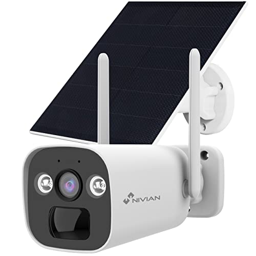 NIVIAN - Überwachungskamera Bullet 4G (SIM) + Solarpanel 5 W - Batterie Lange Lebensdauer 10400 mAh - 2 K Bewegungserkennung und menschliche Erkennung - geeignet für den Außenbereich, Nachtsicht,