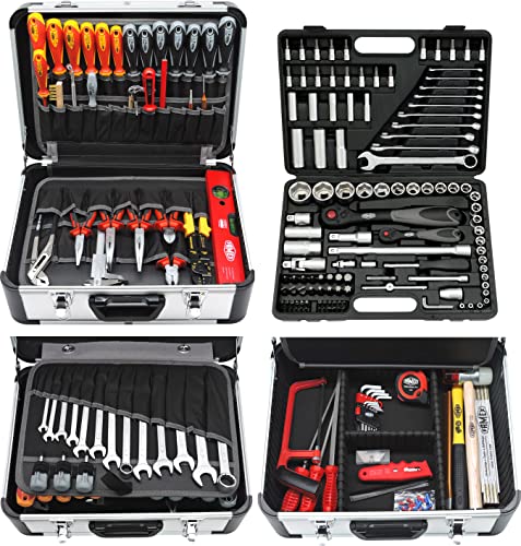 Profi Alu Werkzeugkoffer mit Werkzeug Set und Steckschlüsselsatz - Hohe Qualität - FAMEX 419-43
