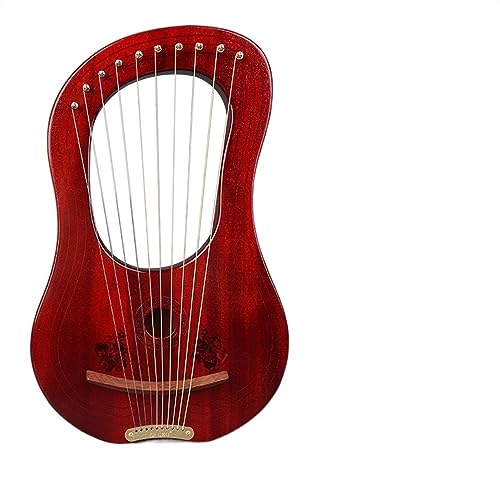 WowZza 10-Saitiges Kleines Lyra-Harfeninstrument, Tragbare Anfänger-Liras-Instrumente Für Anfänger/Dunkler Originalton/10 Akkorde