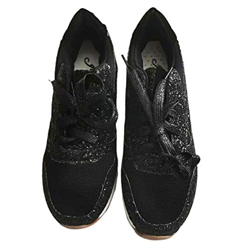 Clenp Frauen Sneakers, Frauen Casual Atmungsaktive Pailletten Strass Shiny Platform Sneakers Wanderschuhe Schwarz 40