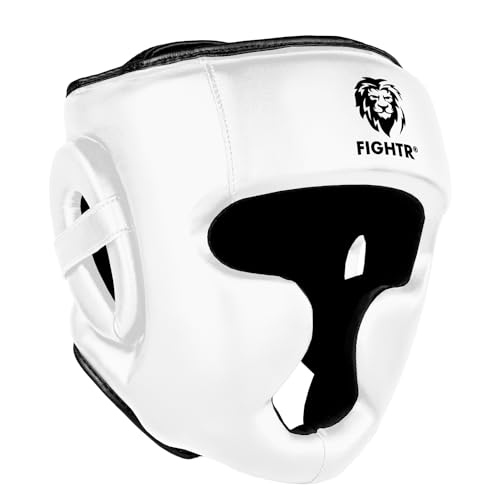 FIGHTR® Kopfschutz mit bestem Sitz für maximalen Schutz | Boxhelm für Sparring | Verstellbare Größe für Boxen, MMA, Muay Thai, Kickboxen & Kampfsport (Weiß, L/XL)