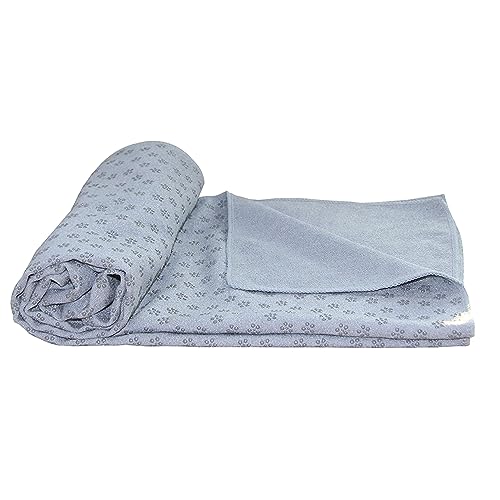Tunturi Yoga Handtuch, rutschfestes Handtuch für Yogamatte, in Grau, schweißabsorbierend, mit Noppen für Gymnastik, Pilates