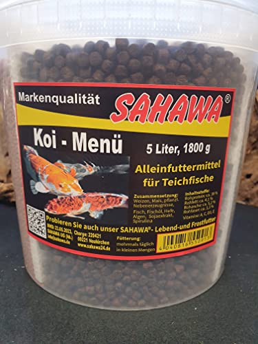 Koi Menü 5L Eimer = 1800 g 4 getrennte Sorten für große und kleine Fische 3-6 mm Pellets schwimmendes Teichfutter Koifutter Fischfutter