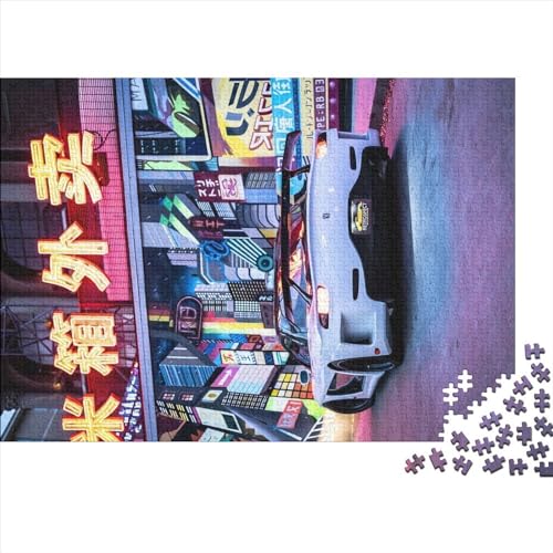 500-teiliges Holzpuzzle, JDM-Auto, japanische Straße, Nachtansicht, Poster, Heimwanddekoration, Lernspielzeug, Geschenk für Familienspiel, 500 Stück (52 x 38 cm)